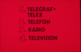 Bildschirmfüllen roter Hintergrund, davor eine Aufzählung in schwarzer Schrift: 1. Telegraf + Telex, 2. Telefon, 3. Radio, 4. Television.